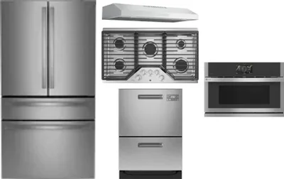 5 Piece Package Includes Refrigerator, Cooktop, Wall Oven, Hood And Dishwasher